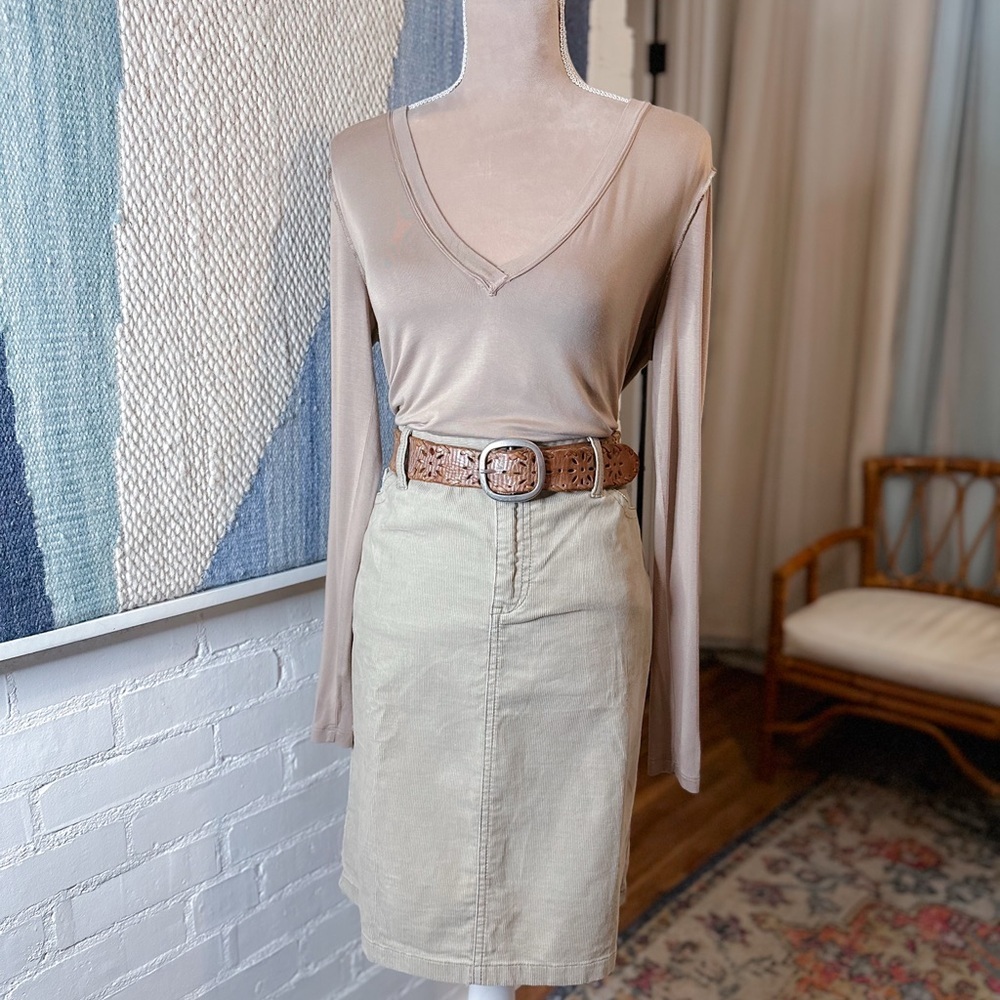 LLBean Tan Corded Midi Skirt